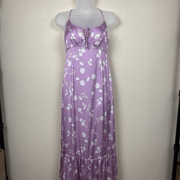 saltwater LUXE Dresses & Skirts - Saltwater Luxe Lilac Peony Floral Midi Slip Dress Tie Front Empire Waist  Sz S